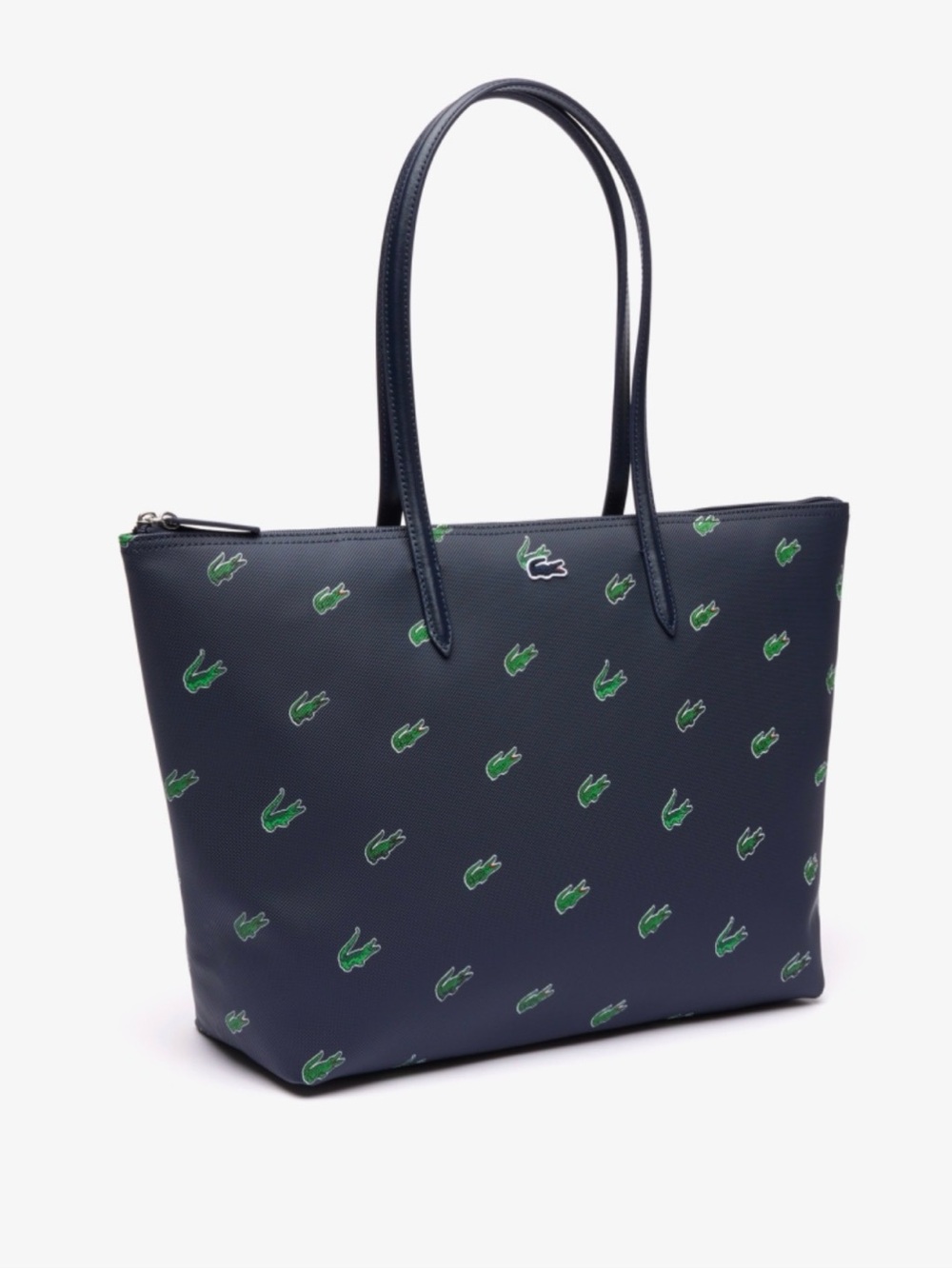 Lacoste Navy Tote with Green Crocodile Print